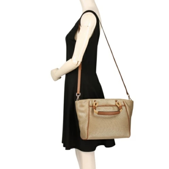 Michael Kors Talia Small Pale Gold Metallic Canvas Grab Tote Crossbody P… - Picture 1 of 14